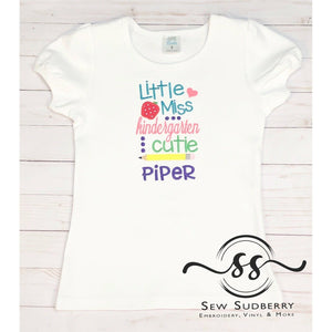 Kindergarten - Little Miss Kindergarten Cutie - Back to School - Applique Shirt