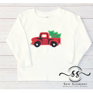 Red Vintage Truck with Tree - Christmas Applique