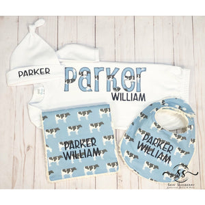 Cow - Blue Boy -  Newborn Coming Home Outfit