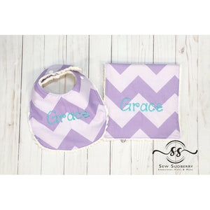 Purple Chevron -  Burp Cloth + Bib for Babies