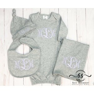 Gray Monogrammed - Newborn Coming Home Outfit