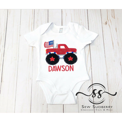 Monster Truck - American Flag - 4th of July - Shirt for Kids