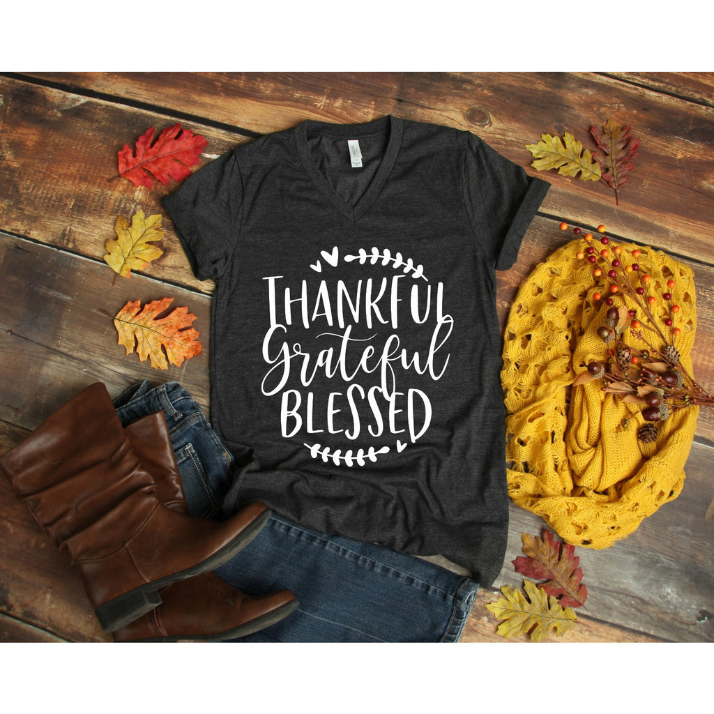 Thankful Grateful Blessed Vine with Heart-  Fall- Screen Print