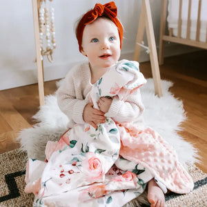 Peach Floral Minky Baby Blanket