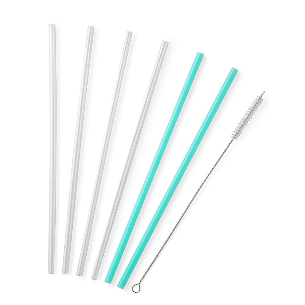 Clear + Aqua Reusable Tall Straw Set- Swig