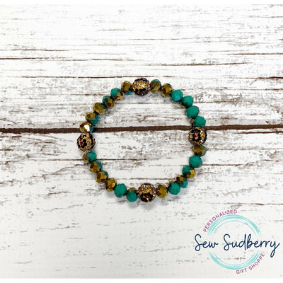 Turquoise Gold Leopard Beaded Bracelet