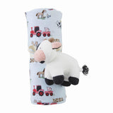 Blue Cow SWADDLE BLANKET AND RATTLE Mud Pie