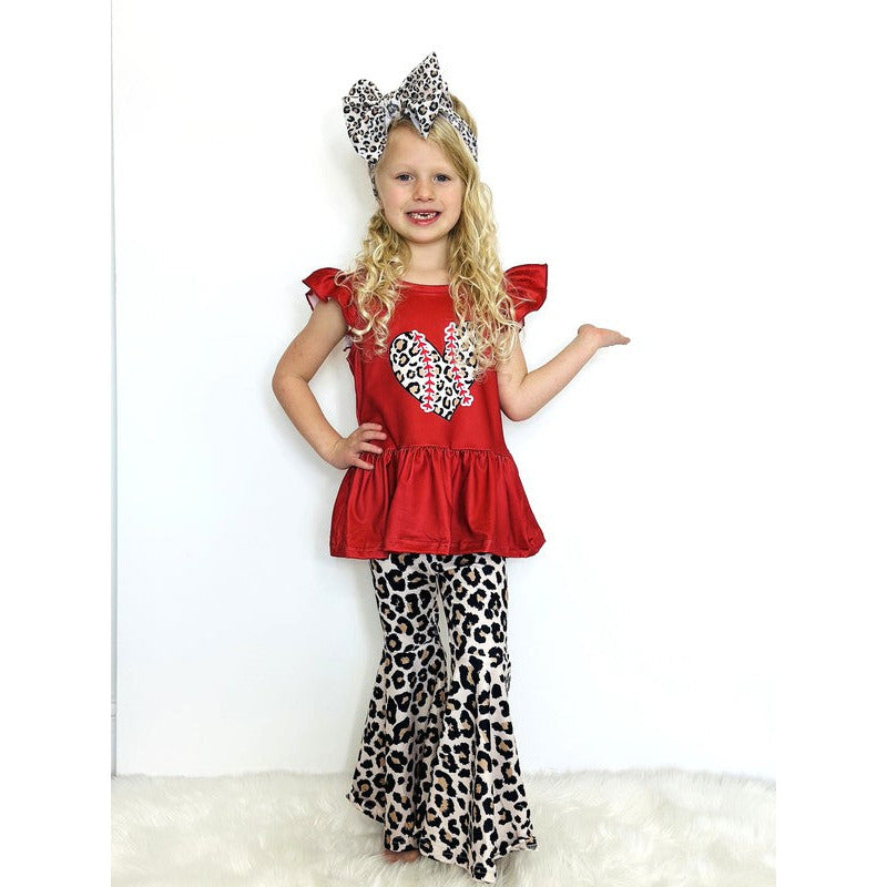 Leopard Baseball Heart Girls Set