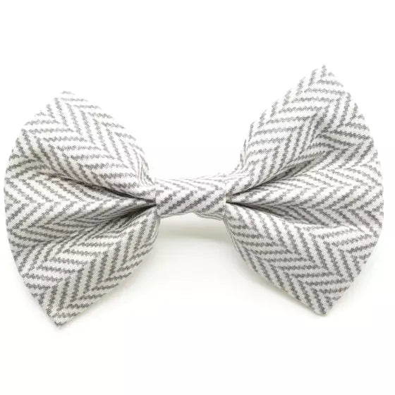 Gray Herringbone Bow Tie   Gray Herringbone Bow Tie - Dog Collar Accessory