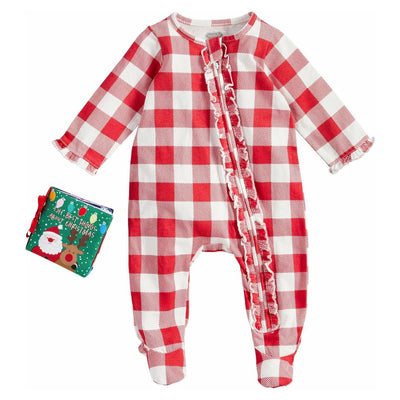 GIRL'S PLAID CHRISTMAS SLEEPER AND BOOK