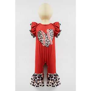 Leopard Baseball Heart Baby Romper