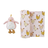 Pink Chicken SWADDLE BLANKET AND RATTLE Mud Pie