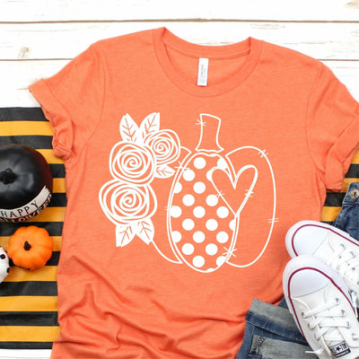 Polka Dot Floral Pumpkin-  Fall- Screen Print