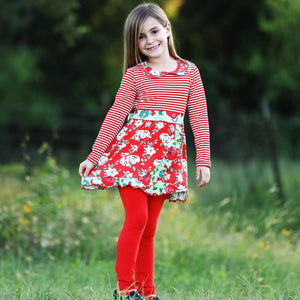 Red Christmas Floral Holiday Dress Outfit